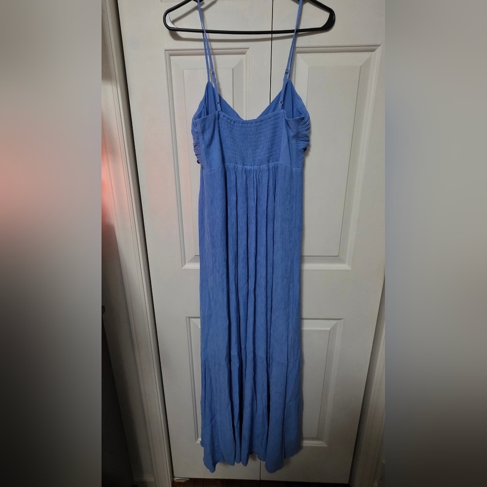 Abercrombie And Fitch Crinkle Textured Ruched Maxi Dress Medium Tall NWT Blue - Picture 4 of 12